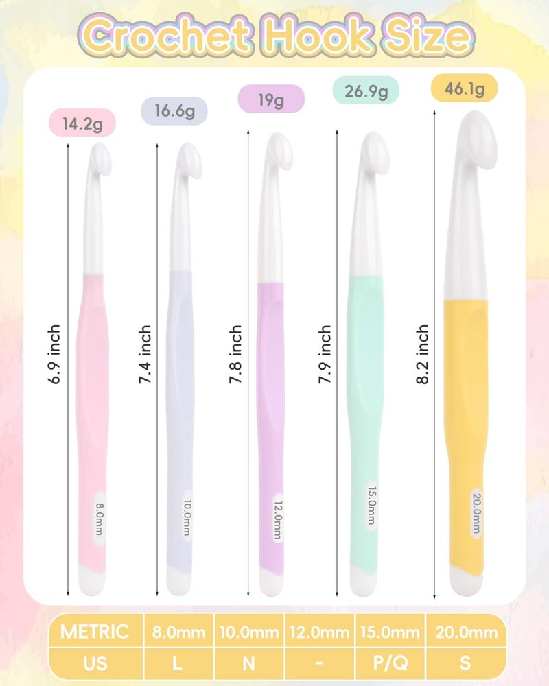 Aeelike Crochet Hooks 8mm, 10mm, 12mm,15mm, 20mm, Ergonomic Crochet Hooks Set with Large Rubber Handle for Chunky Yarn Weaving Blanket DIY Crafts,Ideal Gift - Image 5
